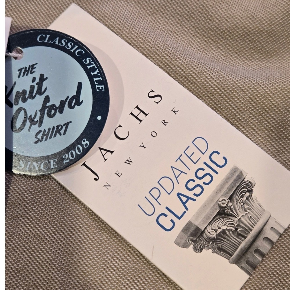 Jachs New York Mens Knit Oxford Shirt Beige Short Sleeve Button Down Size XL - Picture 5 of 9